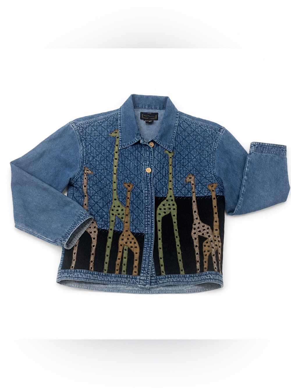 Vintage New Direction Denim Jacket M Giraffe Applique Quilted Western Boho